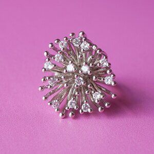 Vintage 1990s Silver Tone Crystal Spray Cocktail Ring (Size 7)